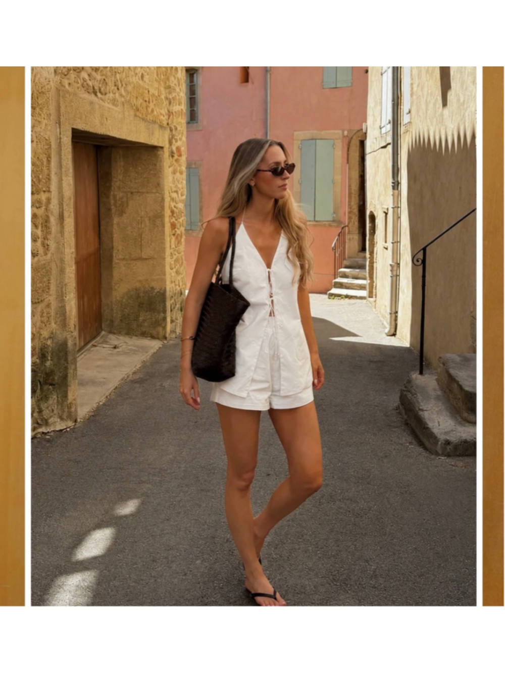 COMMENSE White Cotton Backless Halter Top With Shorts Set Size XS Minimalist